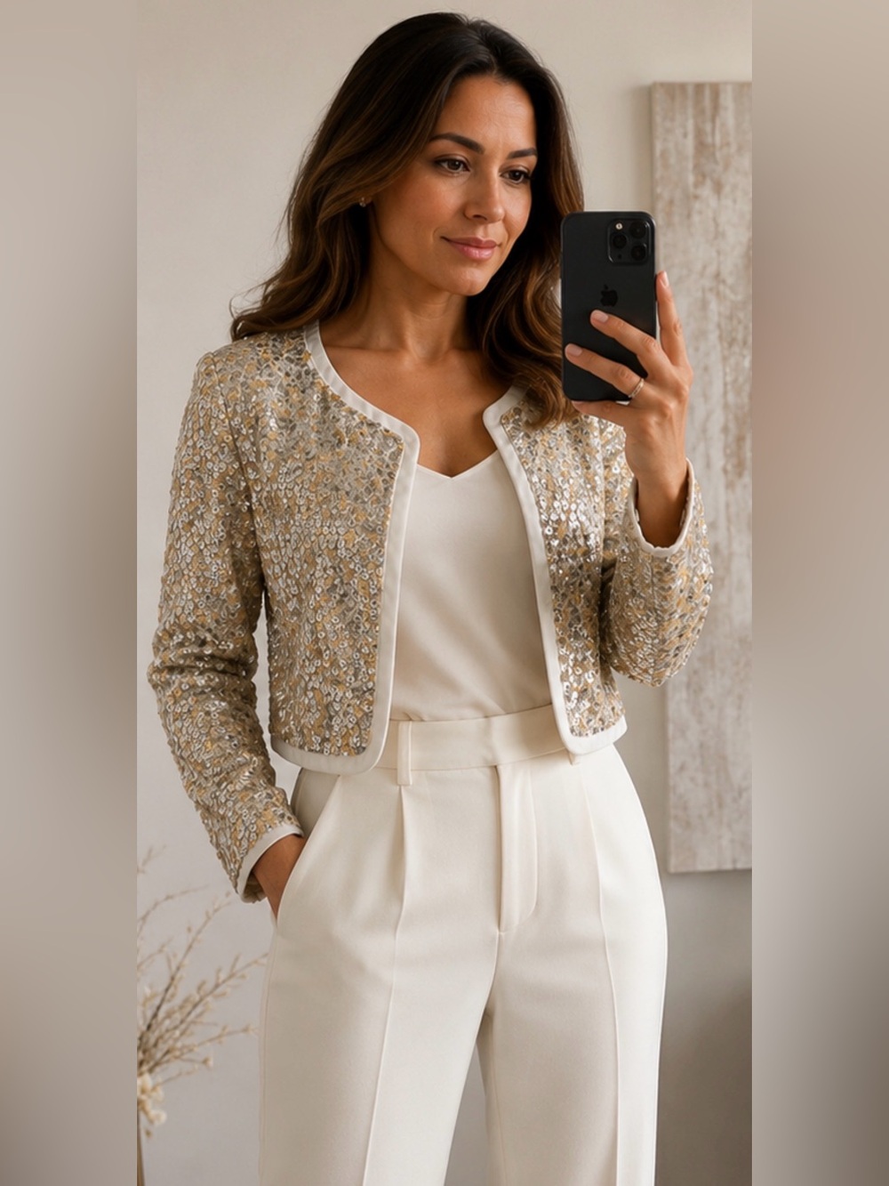 Sandro Ferrone Roma Sequin Embellished Cropped Jacket Blazer IT 42